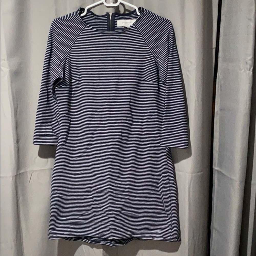 Blue and white striped dress